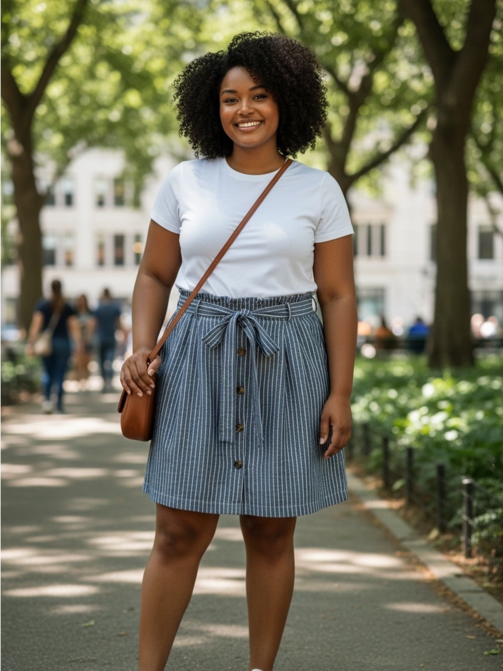 REITMANS plus size Navy and White Striped Button-Front Tie-Waist  Skirt size 16